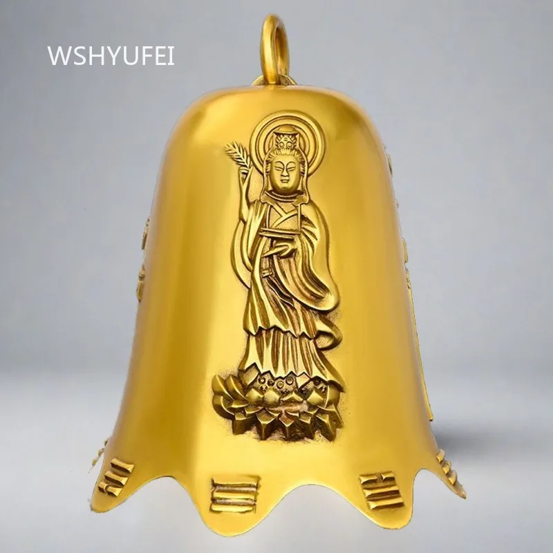 Vintage Kwan Yin Prayer Bell Embossed Avalokitesvara Bodhisattva Hanging Bell Chinese Buddhist Dharma Implement Meditation Decor