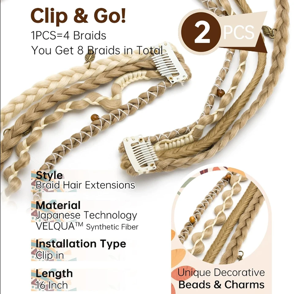 Extensiones de Cabello Bohemias con Clip Hilos de Hadas Hechas a Mano Sintéticas para Niñas Fiesta Halloween Navidad Festival 4