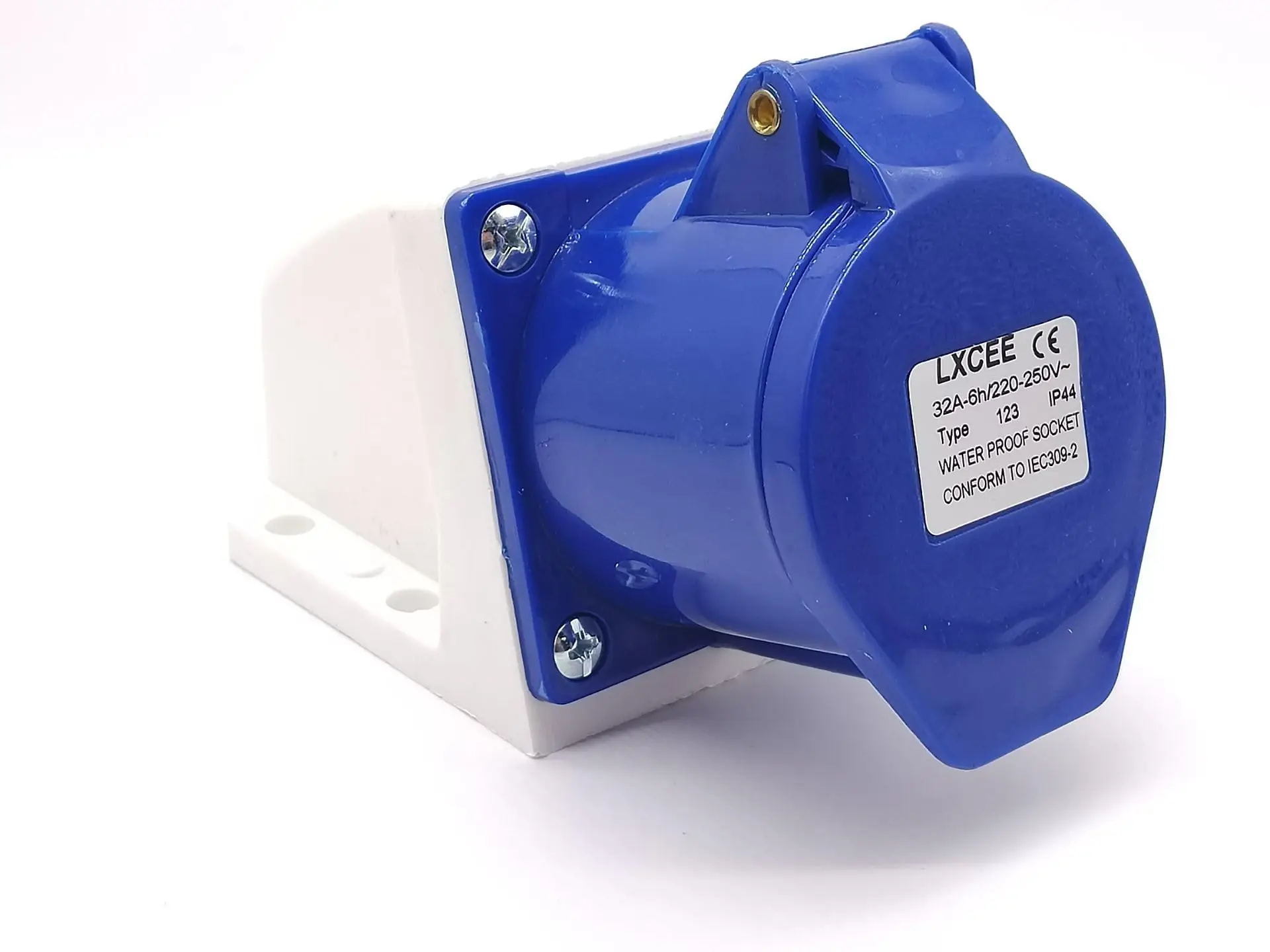32A 2P+E 3 Pin 6H Blue CEE Industrial Wall Socket IP44 IEC60309 Standard 220V 250V 50/60Hz Power Connection Outlet
