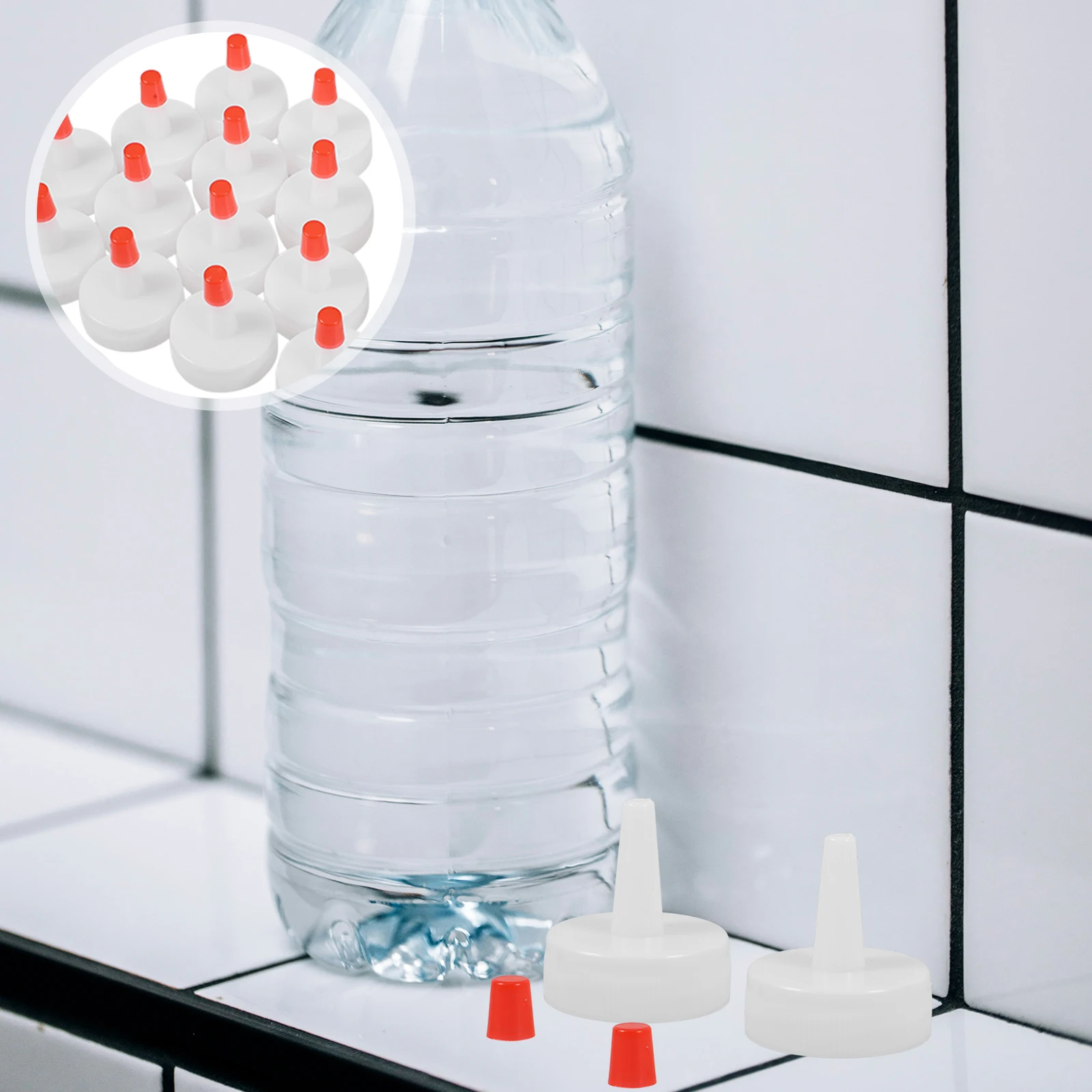 Tapas dispensadoras de botellas al revés, repuesto a prueba de fugas, tapas dispensadoras de plástico blanco para salsas de jarabe de Ketchup, 20 piezas