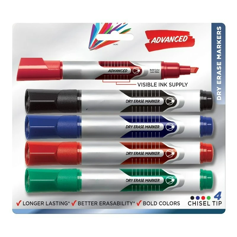 

Advanced Dry Erase Tank Marker, Chisel Tip, Assorted Colors, 4 Count