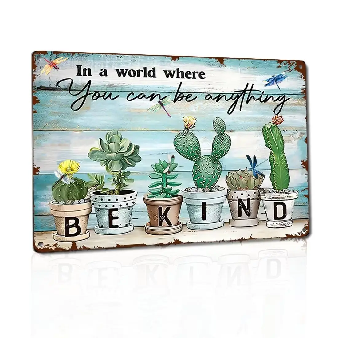 In a world where- Succulent Bouquet Square Vintage Tin Sign Decorable Cactus Wall Art Floral Decor Cacti Art Succulent Wall Sign