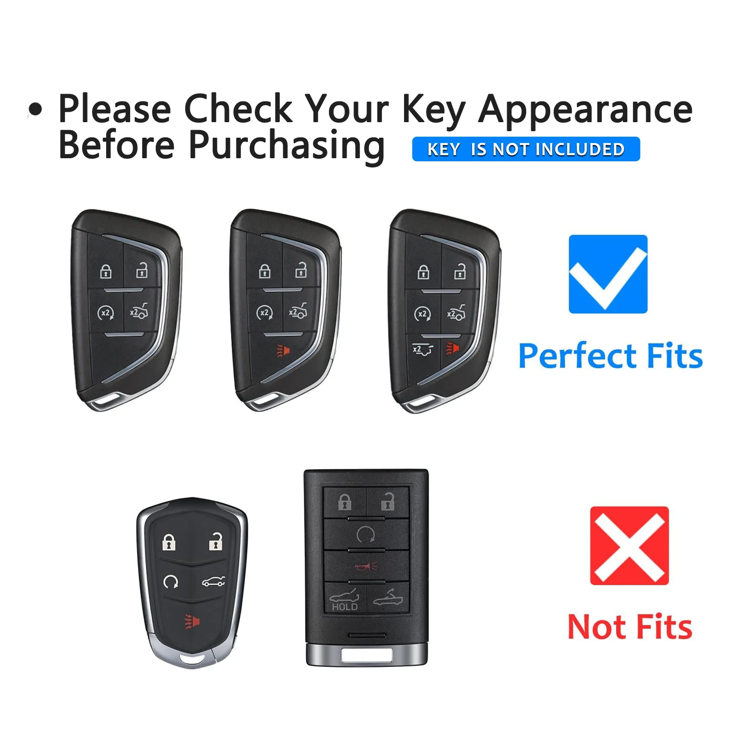 Key Shell for Cadillac, Carbon Fiber Key Fob Case Cover Protector with Keychain for Cadillac Escalade CT4 V Cadillac CT5 Sport