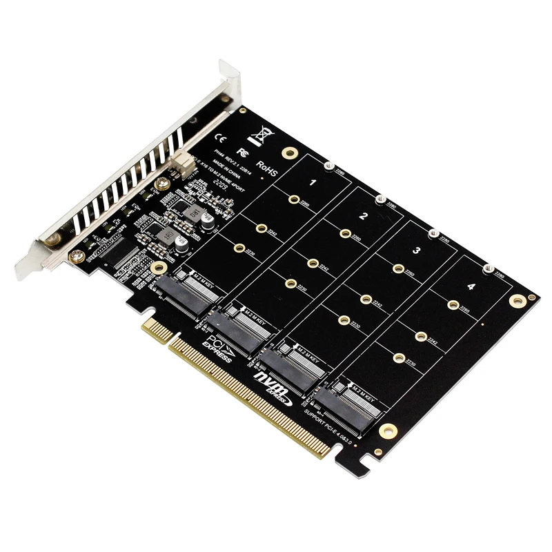 

NEW NVME Expansion Card Adapter 4x 64Gbps M.2 NVME SSD M Key PCI-E Split Card Riser PCI Express 4.0 X16 to 4 Port NVME Raid Card