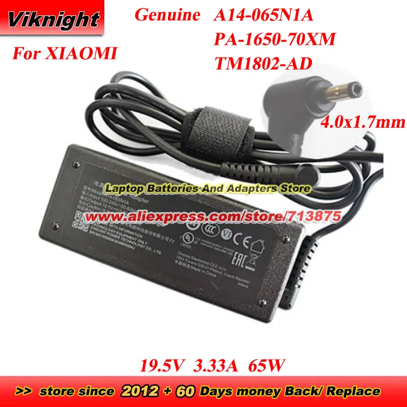 

Genuine A14-065N1A PA-1650-70XM 19.5V 3.33A 65W AC Adapter for XIAOMI REDMIBOOK 13 14 NOTEBOOK RUBY 15.6 TM1802-AD TM1802-BL