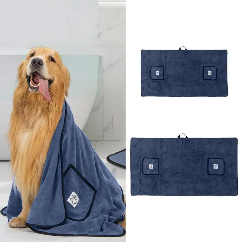 Pet Grooming Towel With Hand Pockets Super Absorbent Dog Drying Towel Quick Drying Ultra Soft Dog Bath Towel For Small Medium