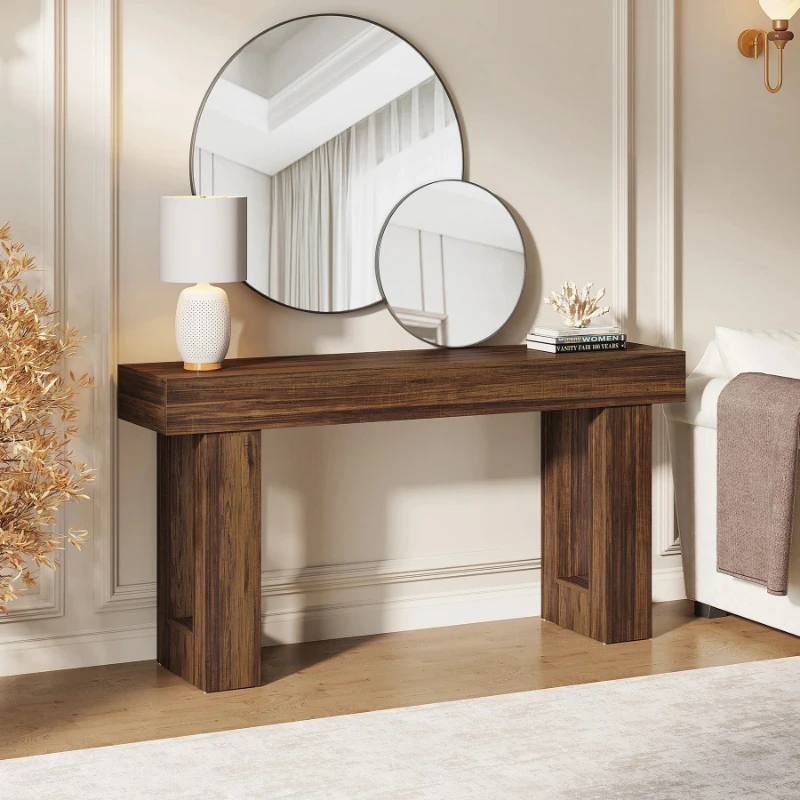 

Farmhouse Console Table 63-Inch Long Narrow Sofa Table Behind The Couch Wooden Rectangular Entryway Table