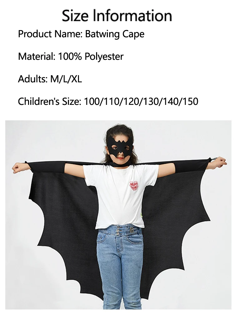 Costume da pipistrello di Halloween per bambini, ragazzi e ragazze, mantello nero, vestire, feste, cosplay, mantelli da pipistrello, abiti da palcoscenico per il festival di carnevale