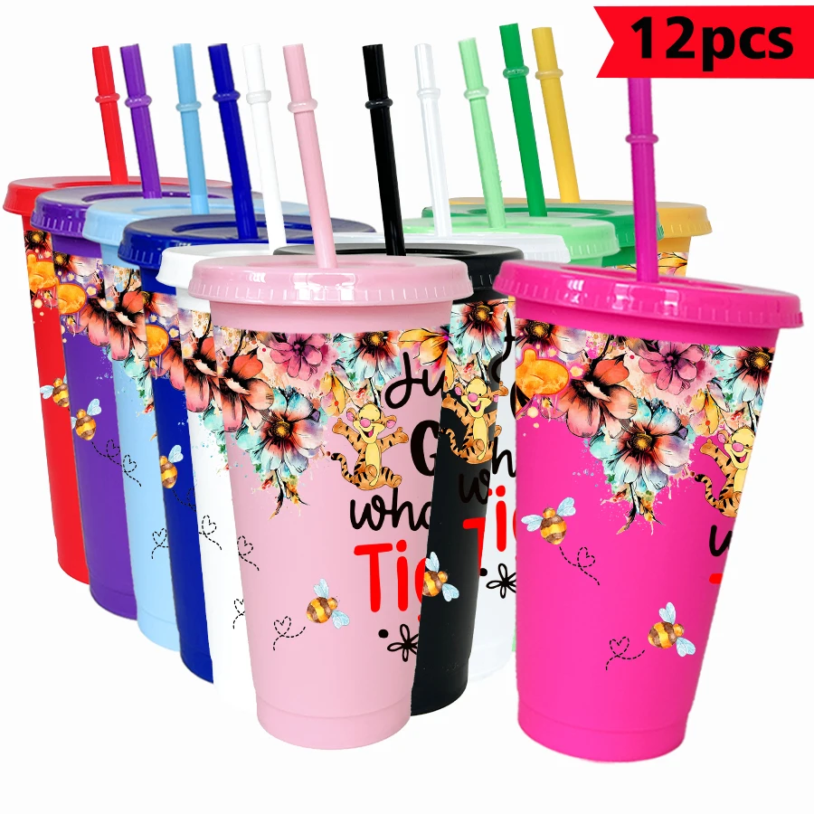 

12pcs/pack Disney Winnie the Pooh Sunflower 26oz multicolor plastic water cup party drinkware birthday/back to school gift
