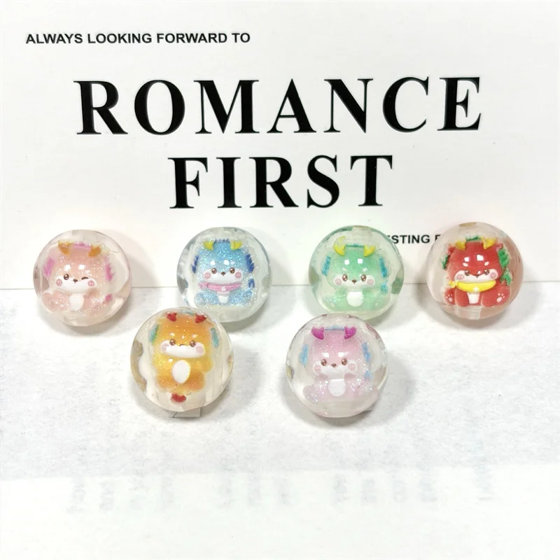 Newest 56pcs/lot 16mm color print Dinosaur core geometry rounds shape resin beads diy jewelry garment hair accessory