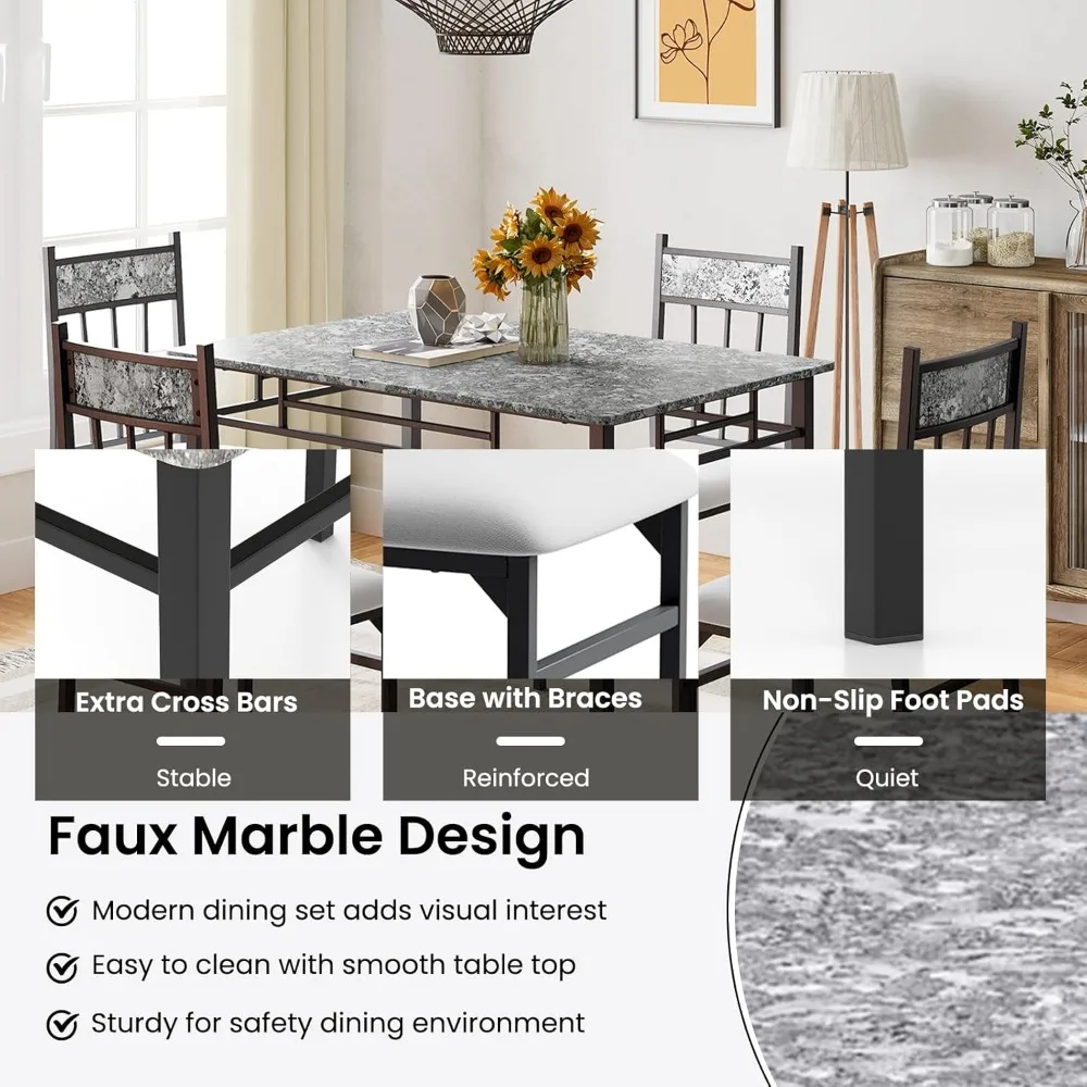 طقم طاولة طعام مكون من 5 قطع مكون من 4 قطع، طاولة مطبخ وكراسي من الرخام الصناعي، طقم من 4 قطع، طاولة غرفة طعام مستطيلة عتيقة مع #4