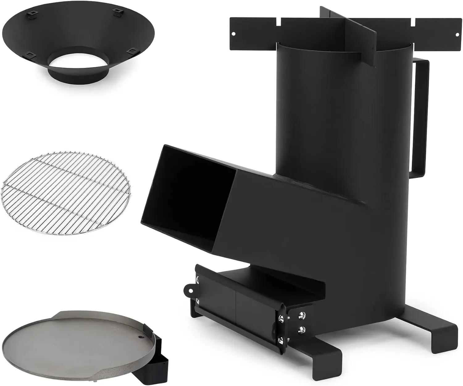 

3-in-1 Portable Camp Rocket Stove with Cooking Grate, Griddle & Cooktop for Patio Backyard RV Camping Hiking