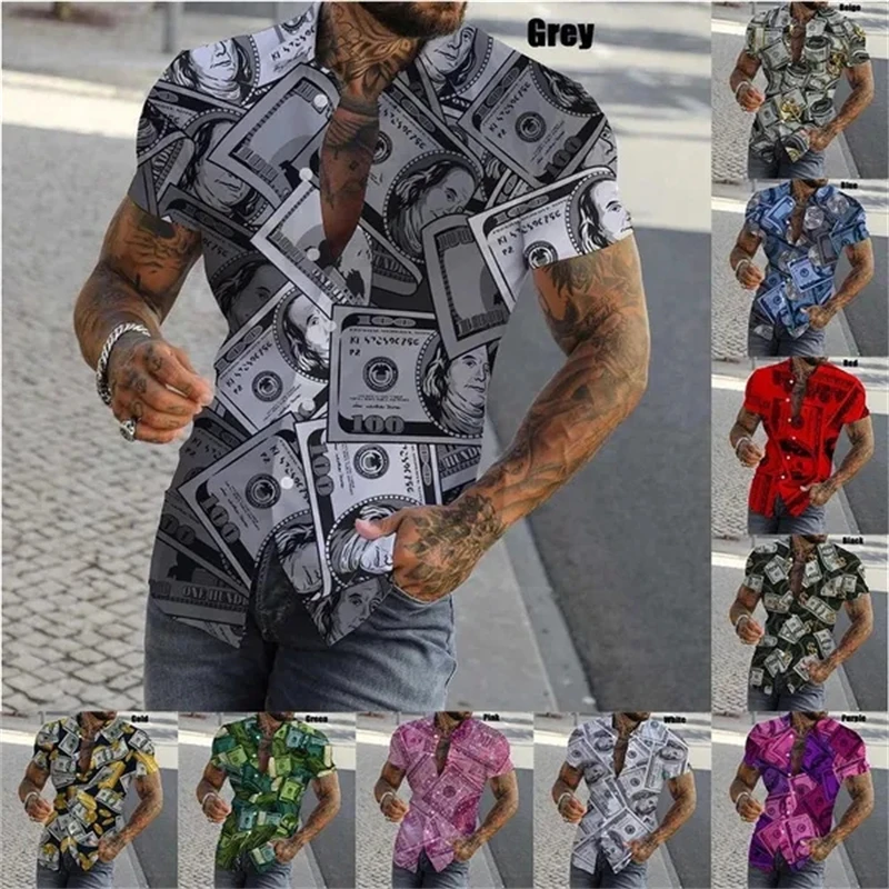 

New Fashion 3D Dollar Shirts Men Summer Fashion Short Sleeve Slim-Fit Button Up Casual Shirts Newest Streetwear Comfortable Tops