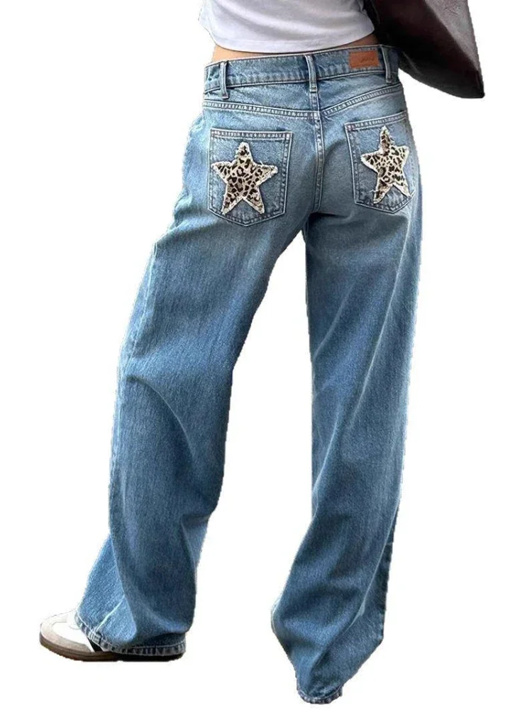 Y2k 스타 패치 워크 청바지 여성 빈티지 streetwear 힙합 스트레이트 바지 레트로 하이 웨스트 고딕 캐주얼 데님 바지