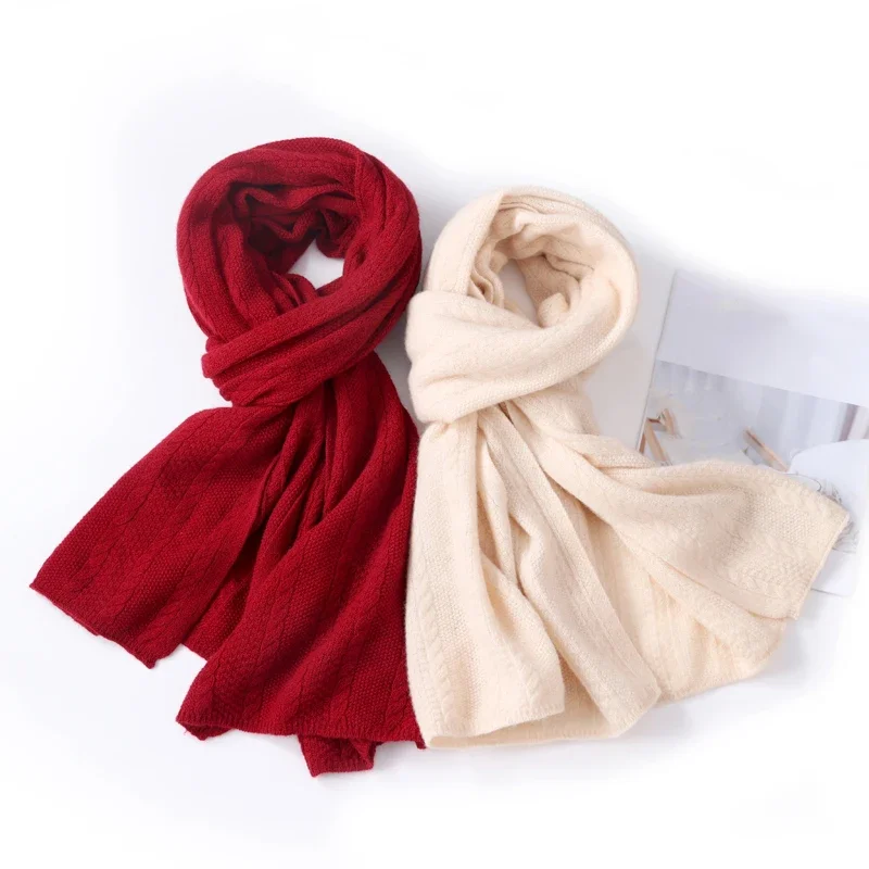 

Women's 100% Wool Knitted Long Scarf Soft Warm Solid Color Minimalist Wrap Dual-Use Shawl for Winter Autumn Fashion Accessory