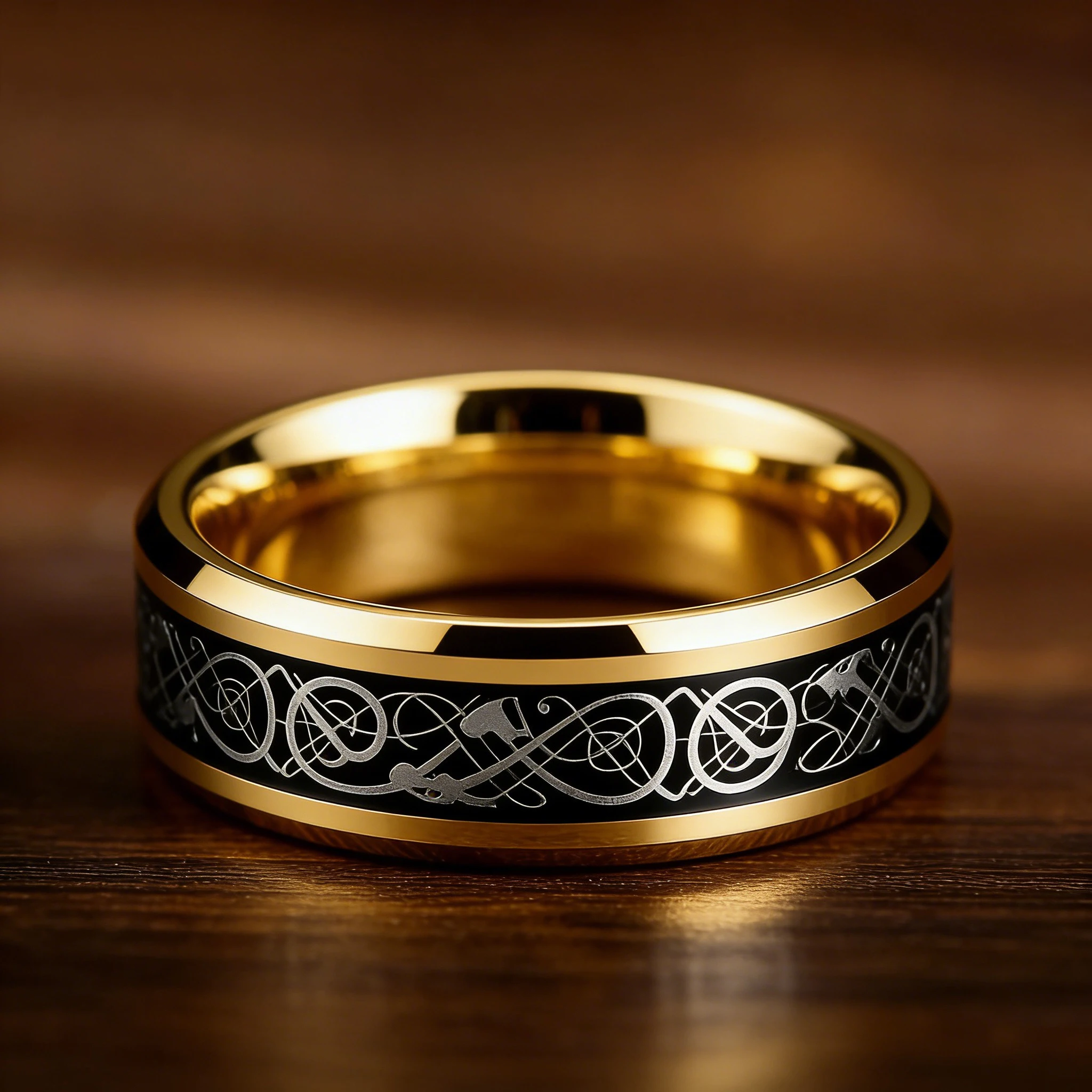Wholesale Celtic Black Carbon Fiber Rings, Fashion Gold Color Men Stainless Steel Dragon Rings, Men Wedding Band Jewelry view 4