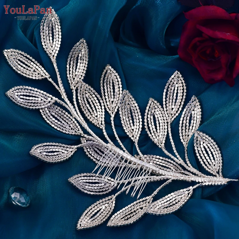 YouLaPan HP452 Bridal Tiara with Comb Leaf Wedding Hair Headwear Bride Hair Accessorie Trendy Crystal Women Headdress for Party