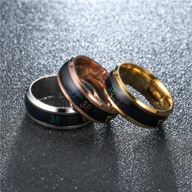 Smart Sensor Body Temperature Ring Stainless Steel Classic Wedding Couple Waterproof Temperature Ring Jewelry Gift Free Shipping