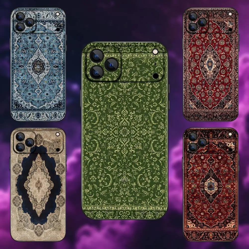 

Arab Persian Carpet Floral Painting Phone Case iPhone 17,16,15,14,13,12,11,Pro Max,XSX,,XR,SE,Mini,8,7,Soft Silicone Black Cover