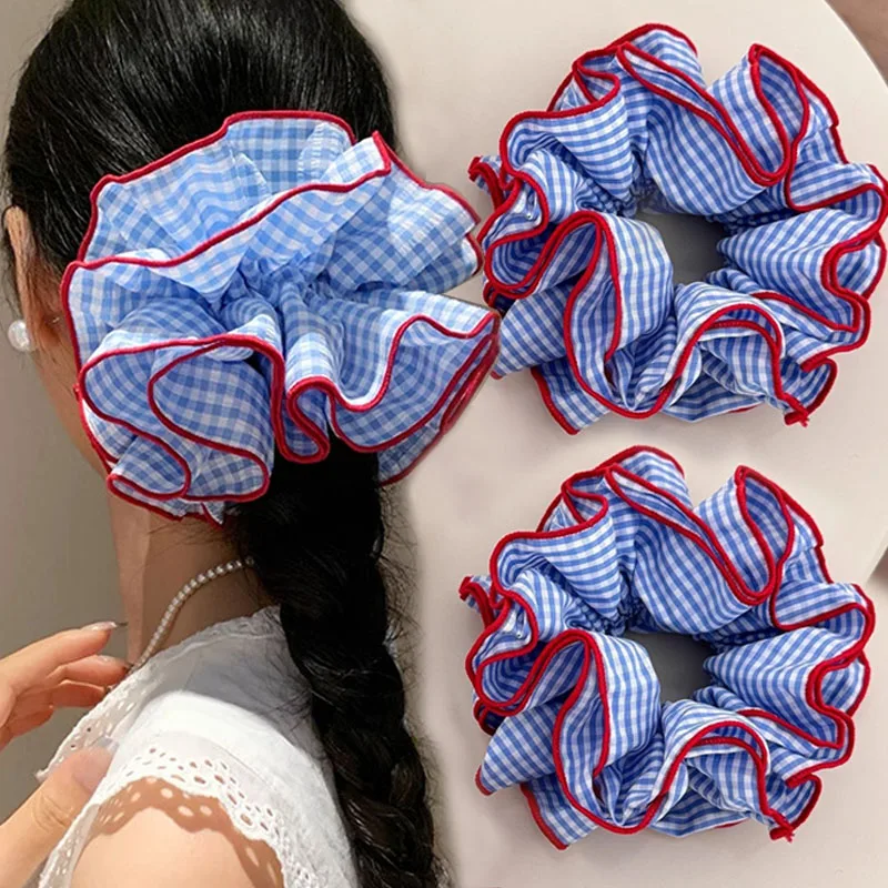 

Новые резинки для волос в синюю полоску, эластичная резинка для волос с красным подолом, большая резинка для волос с хвостиком для девочек и женщин, милые свежие аксессуары для веревки для волос