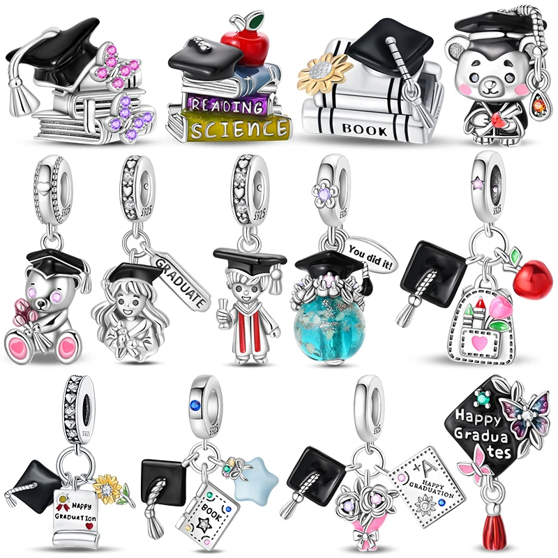 Graduation Book Apple Charm Beads Enamel Dangle Charms Fits 3mm Bracelet Necklace For Women Pendant Luxury DIY Jewelry Making