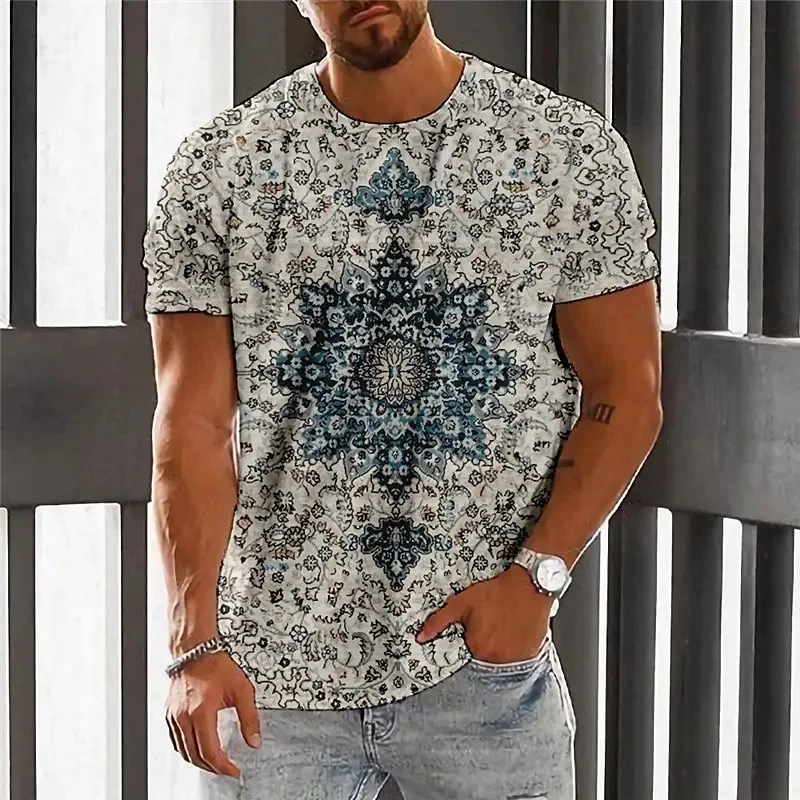 Summer Men's T-Shirt 3d Ethnic Style Print Short Sleeve Casual Fashion T-Shirt For Men Crew Neck Tops Oversized Men's Clothing