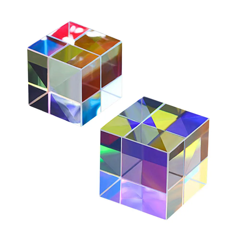 

2 шт. разноцветных хрустальных оптических призм в форме куба, долговечные, для обучения физике, декора интерьера и экстерьера, научные пособия