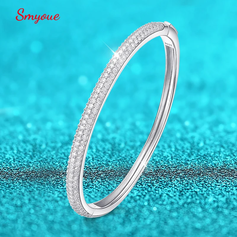 Smyoue 1.5mm 2.3CT All Moissanite Bangle for Women Luxury Quality Jewelry S925 Sterling Silver Bracelets Birthday Christmas Gift