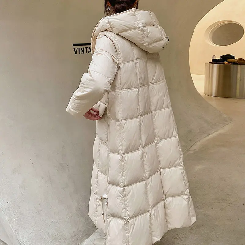 Chaqueta de plumón larga con capucha para mujer, chaqueta de plumón de gran tamaño, invierno 2025