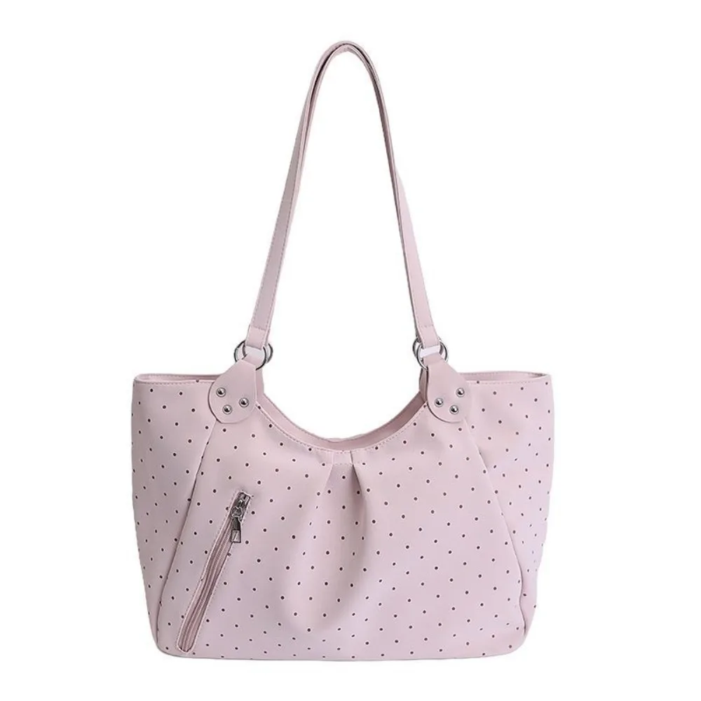 Temperament Korean Style Polka Dot Shoulder Bag Zipper Cute Retro Tote Bag Fashion Large Capacity Printing Handbag Travel Bag