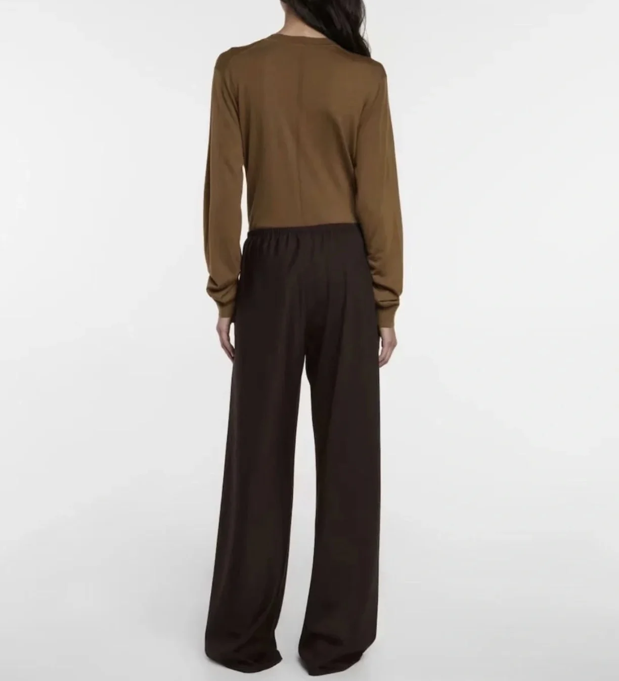 French Style Women 100% Wool Solid Elastic Waist Wide Leg Pants Elegant Lady All Match Long Trousers Pant 2025 Autumn