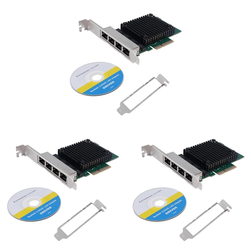 3X PCIE X4 2.5G جيجابت بطاقة الشبكة RTL8125B 4 منافذ إيثرنت بطاقة الشبكة خادم سطح المكتب بطاقة الشبكة