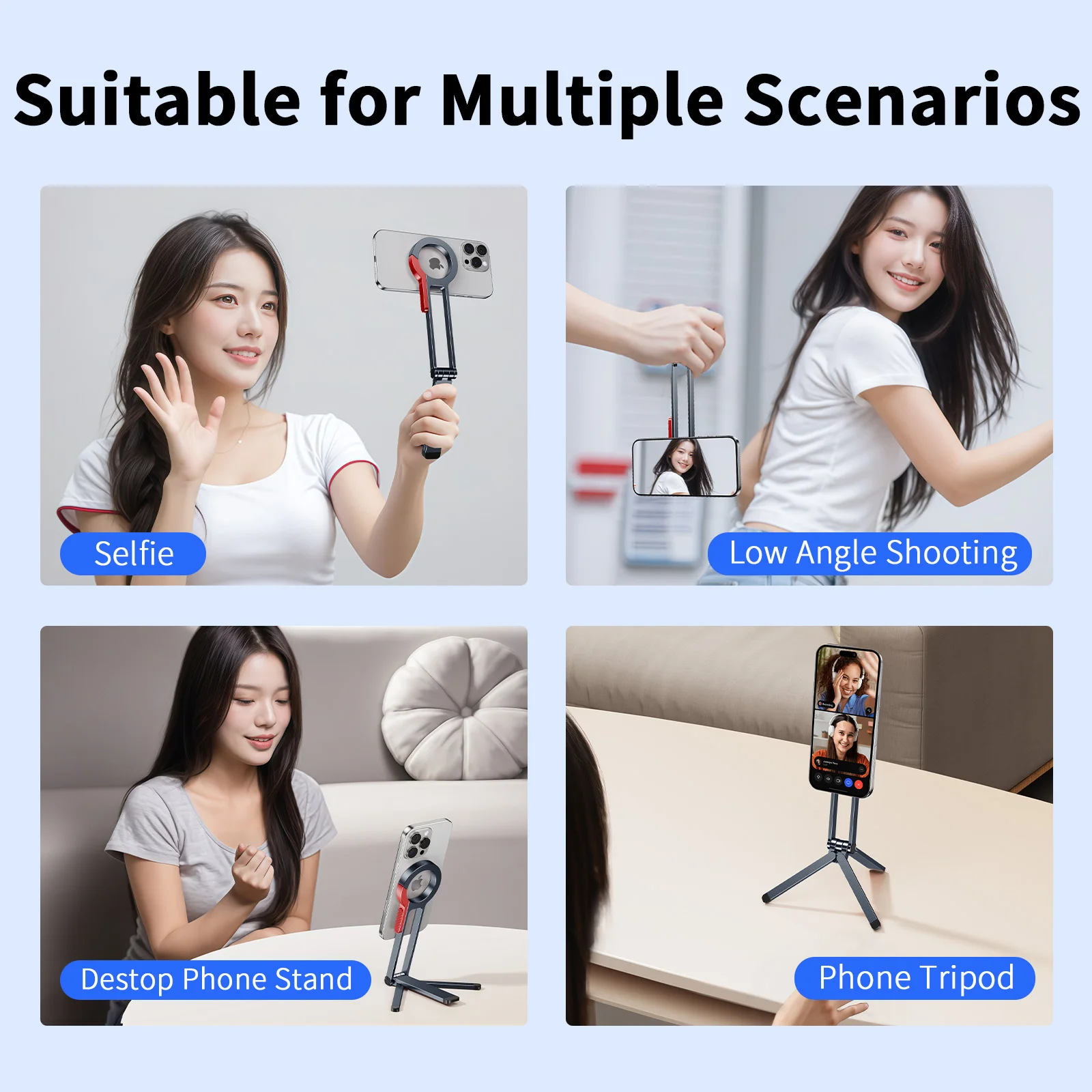 Eary Portable Magnetic Selfie Stick Tripod 360° Rotation Phone Holder Stand Foldable Small Size for Video Recording Vlog Travel