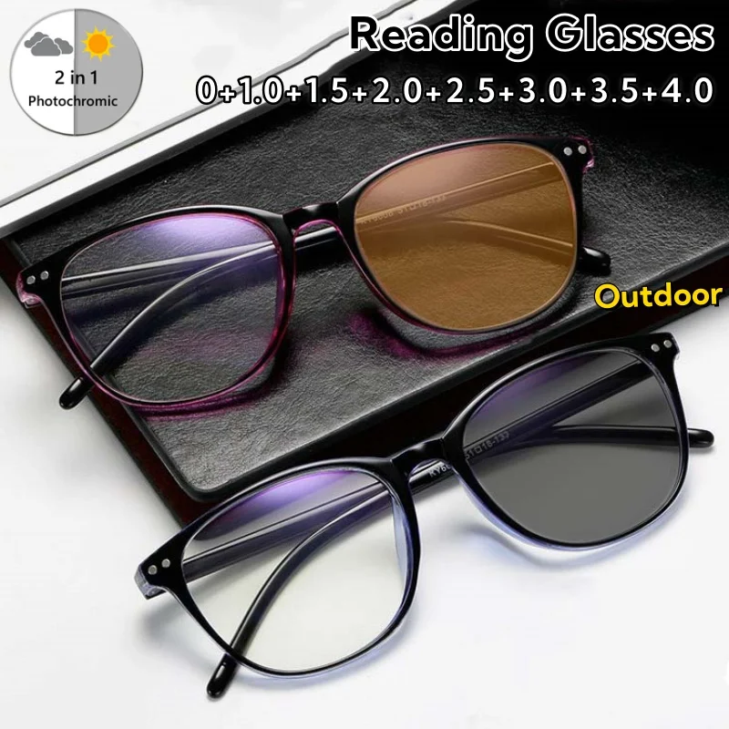

Classic Round Frame Photochromic Presbyopia Glasses Personality Women and Men Ultra Light Comfortable Anti-Blue Light Eyeglasses