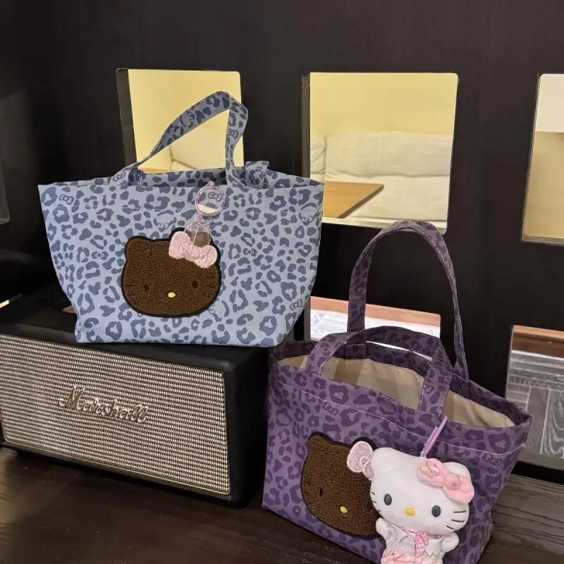 حقيبة كتف سانريو كيتي ليوبارد طباعة حقيبة كتف سعة كبيرة موضة حلوة نمط طالب فتاة متجر حمل حقيبة كتف