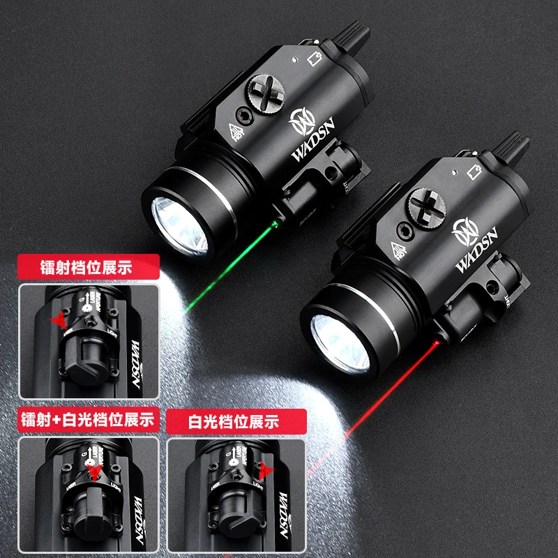 WADSN Airsoft Metal Version Hanging Flashlight Red Dot Green Laser X300 X400 Pistol LED Hunting Light Fit 20mm Rail