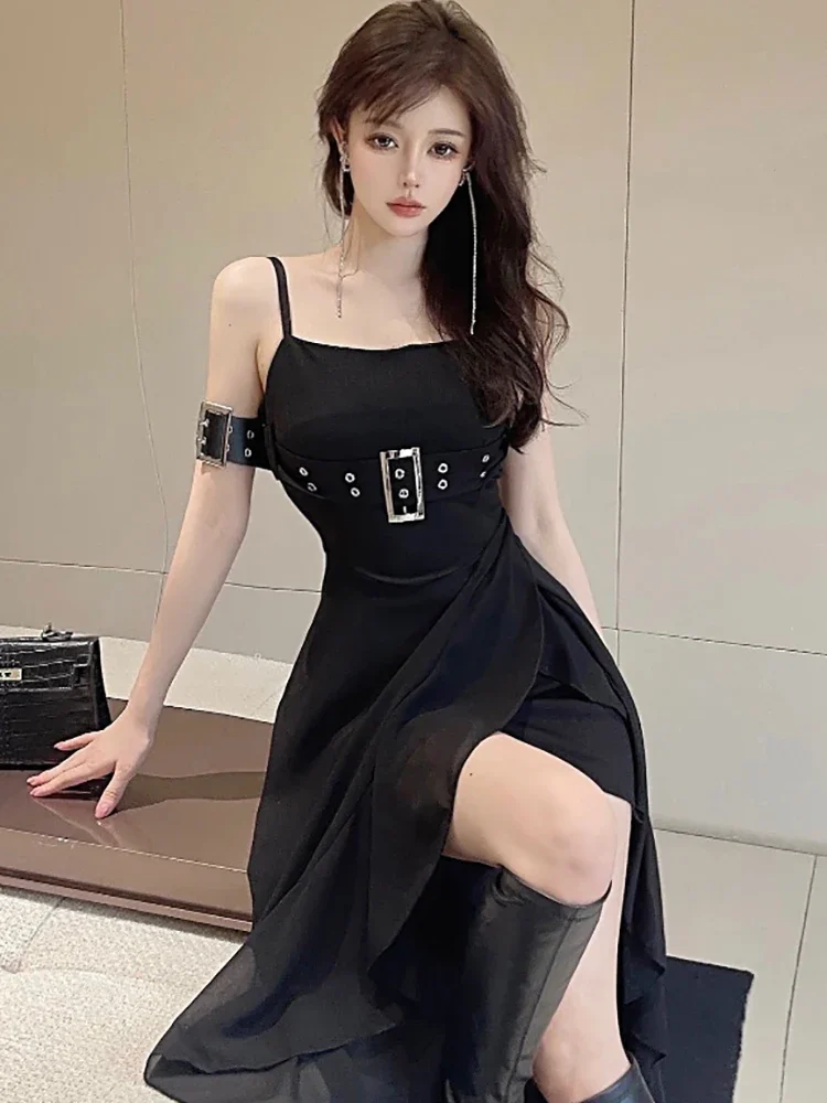 2024 schwarz Patchwork Mesh Sheer Sexy Club Kleid Sommer Elegante Bandage Sling Langes Kleid Frauen Koreanische Luxus Party Abendkleid