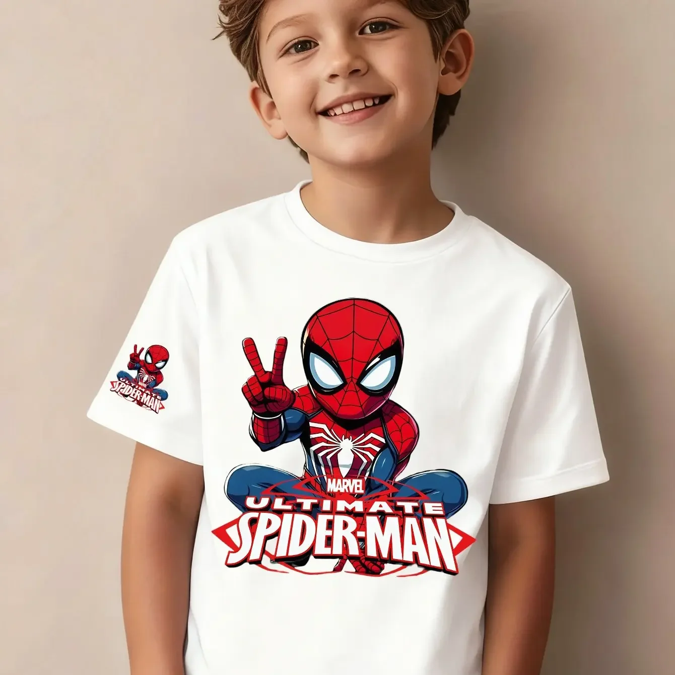 Marvel Ultimate Spider-Man Kids T-Shirt 100% Cotton Cute Chibi Spiderman Tee For Boys Girls Summer casual fashion T-shirt