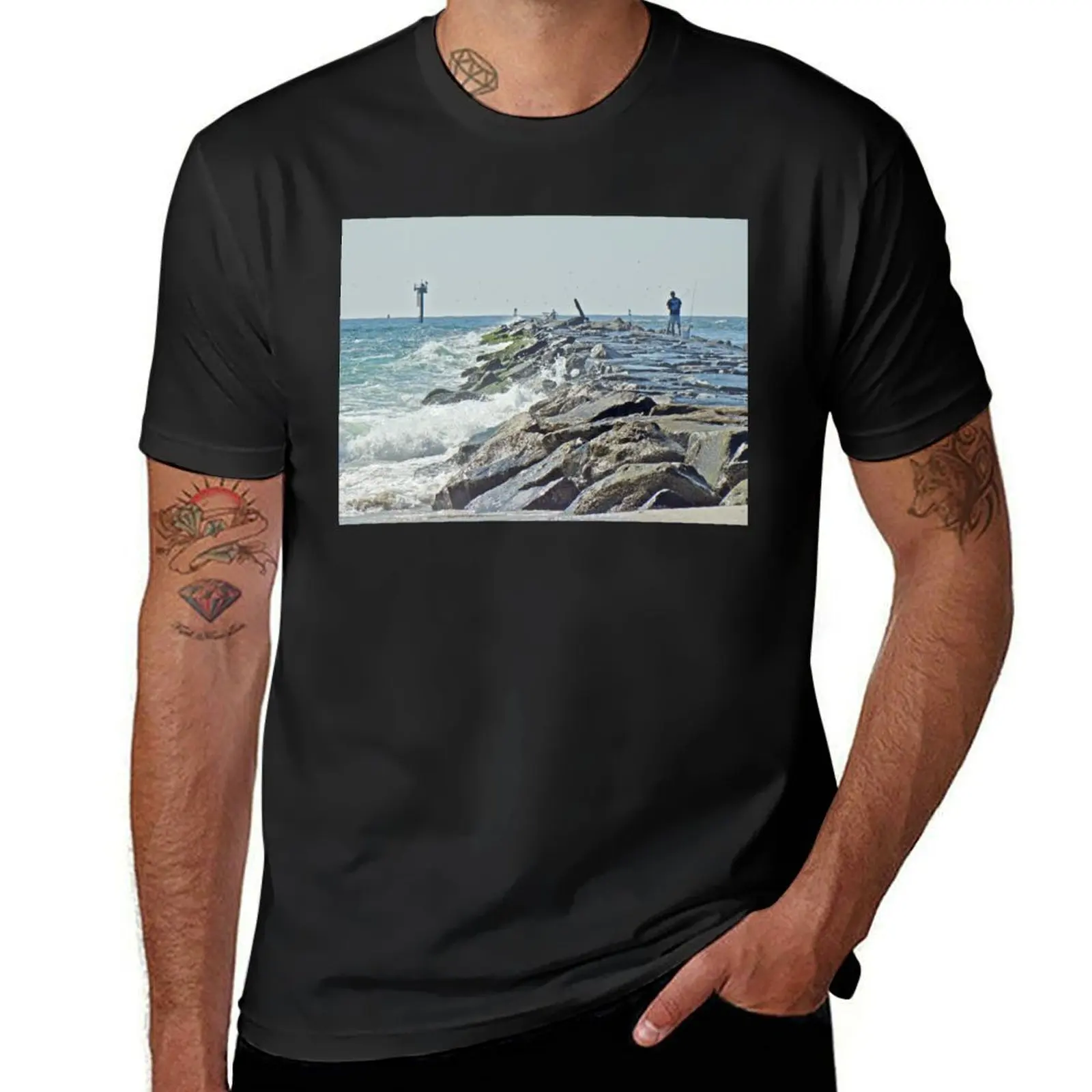 Fishing the Jetty - Island Beach State Park NJ T-Shirt tees blanks customs Blouse black t-shirts for men