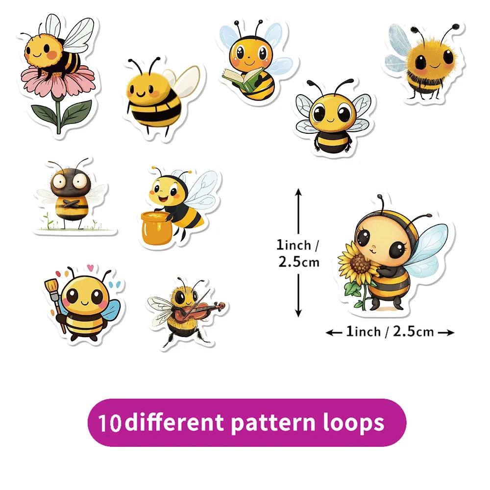 สติกเกอร์รางวัลรูปผึ้งน่ารัก 500 ชิ้น ชุด 10 ชิ้น ขนาด 2.5 ซม./1.0 นิ้ว ชุดรางวัลการเรียนรู้รูปผึ้ง ของขวัญงานปาร์ตี้ แสตมป์