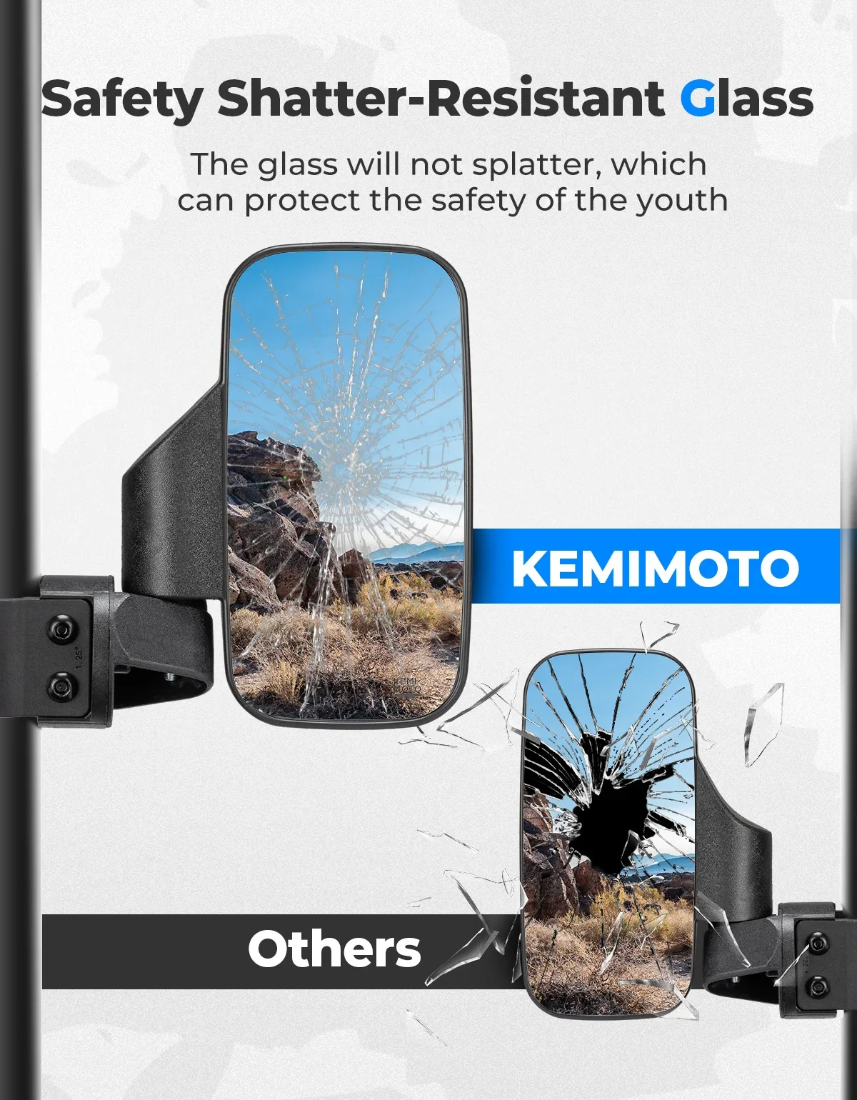 KEMiMOTO Mini Youth UTV Side Mirrors Fits For 0.75-1.25" Roll Cage Compatible with Polaris RZR 170 Ranger RZR 170 For KAYO S200