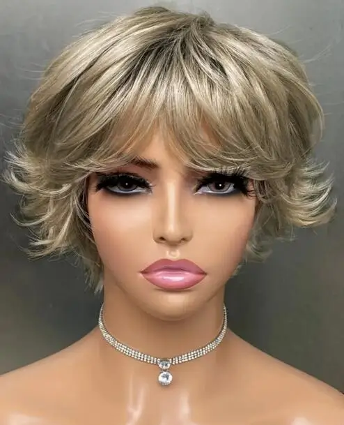 Wig pendek sintetis untuk wanita putih Wig abu-abu Wig abu-abu perak untuk Wig wanita Wig rambut alami wanita