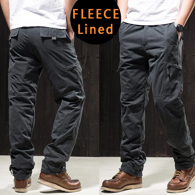 

Winter Fleece Cargo Pants Men's Plush Pants Thick Warm Casual Pants Work Pants Fleeced Lined Windproof Tactical Trousers