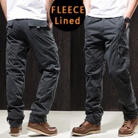 Winter Fleece Cargo Pants Men's Plush Pants Thick Warm Casual Pants Work Pants Fleeced Lined Windproof Tactical Trousers