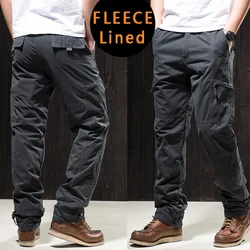 Winter Fleece Cargo Pants Men's Plush Pants Thick Warm Casual Pants Work Pants Fleeced Cargo Pants Windproof Tactical Trousers