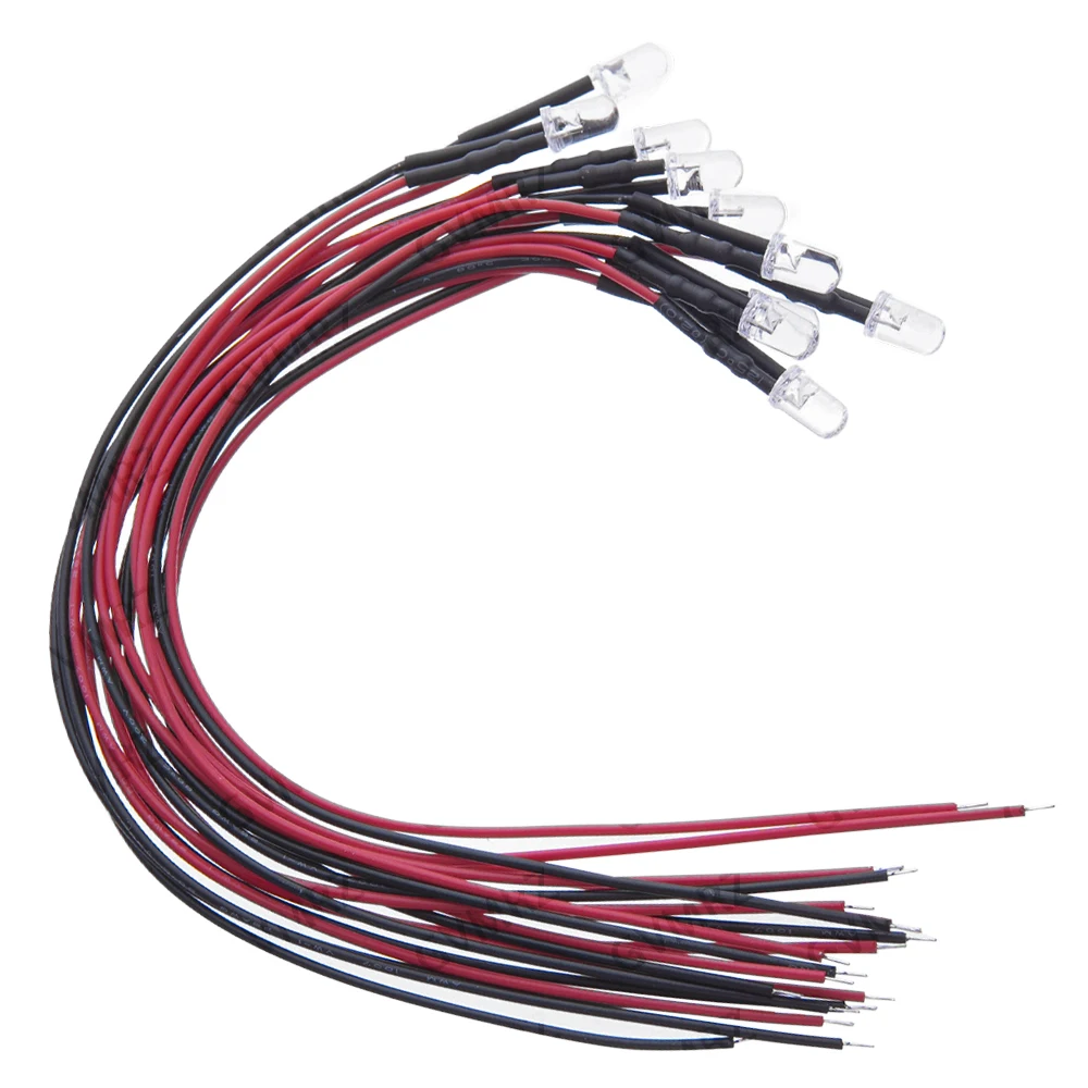 10PCS 3mm 5mm DC 12V 24V Wired LED Indicator Light 3–6V Multiple Colors for PCB DIY Electronics  3mm 5mm