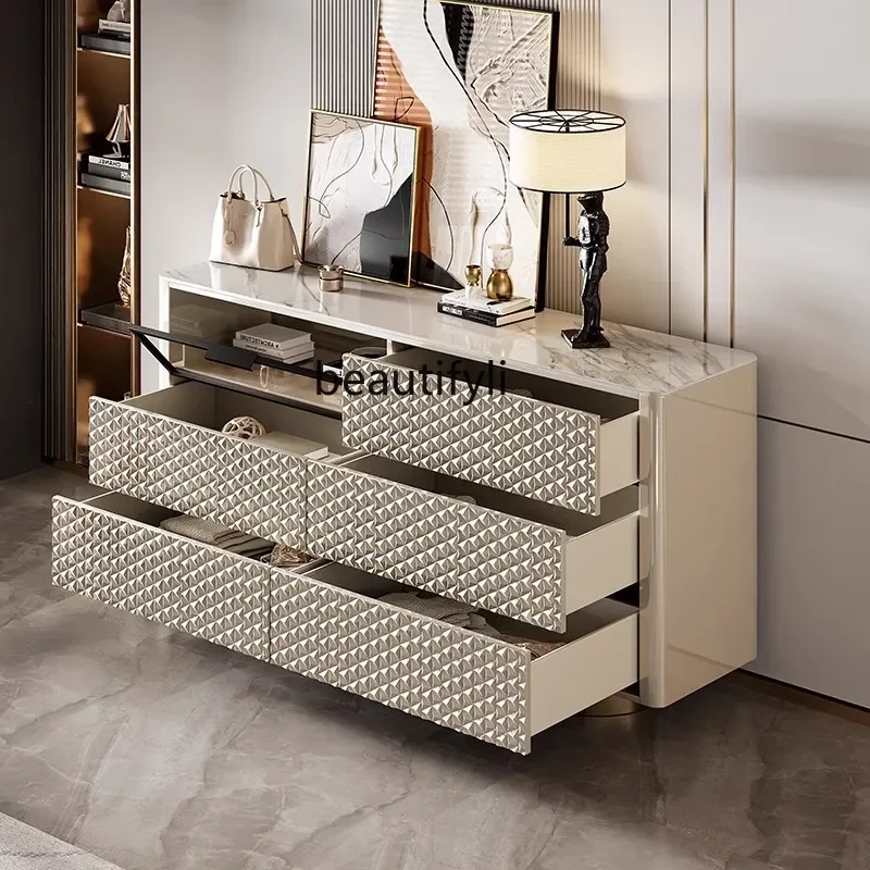 

CC Light luxury solid wood chest, living room slate paint storage locker, high-end side cabinet entrance