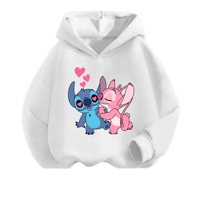 Nowe bluzy z kapturem Stitch dziewczęca bluza jesienno-zimowa z długim rękawem swetry w stylu Harajuku seria Disney Stich Casual topy z kapturem