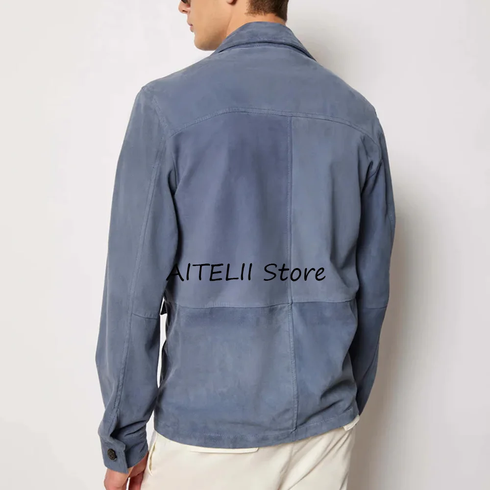 Klassieke herenjas Vier knoopzakken Jassen voor formele heren Suède stoffen jassen voor pak Stijlvolle revers Casual Single-breasted