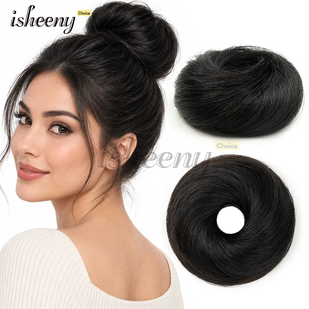 ISHEENY Small Human Hair Buns Chignon 15g/pack Updo Donut Ponytail Hair Extensions Remy Hairpiece 100% Real Natural Human Hair